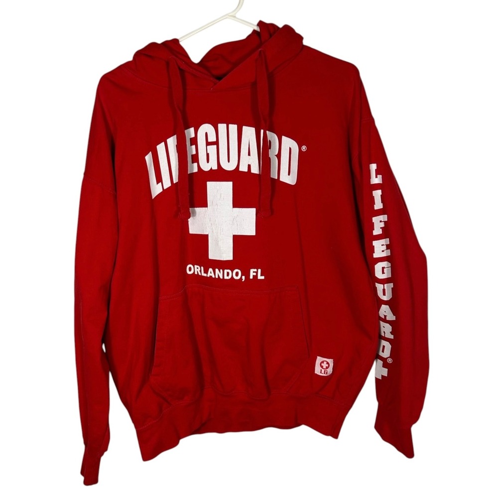 Lifeguard Orlando FL Red Pullover Hoodie Mens Large Graphic Sweatshirt